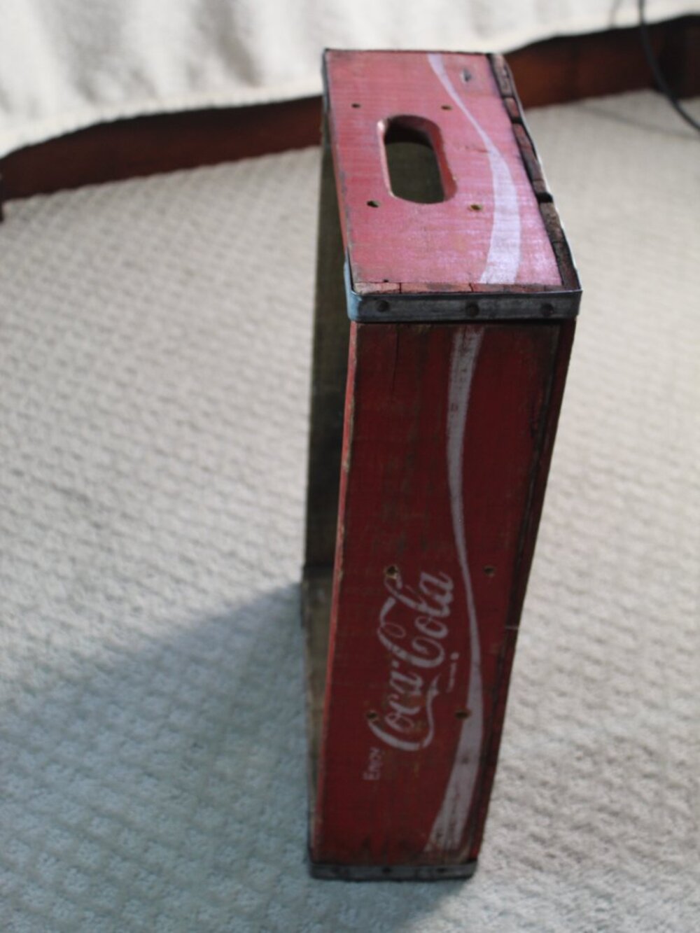 Vintage 70s Coca-Cola Wood Crate Red Script Logo Metal Reinforced